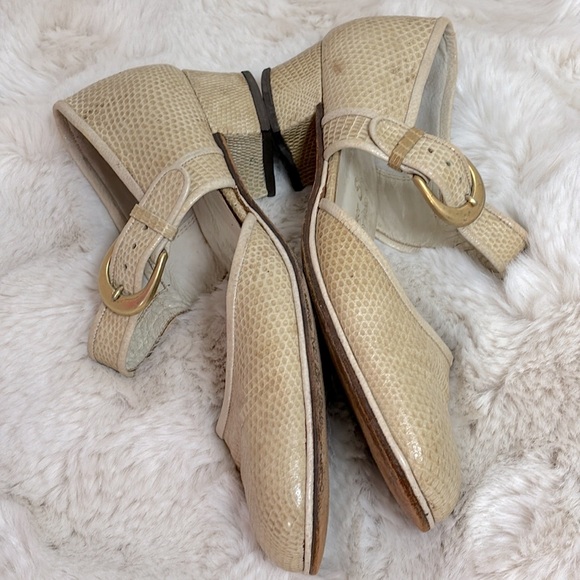 Vintage Mid-Century Genuine Snakeskin Power Brass Buckle Mary Janes - Picture 14 of 17